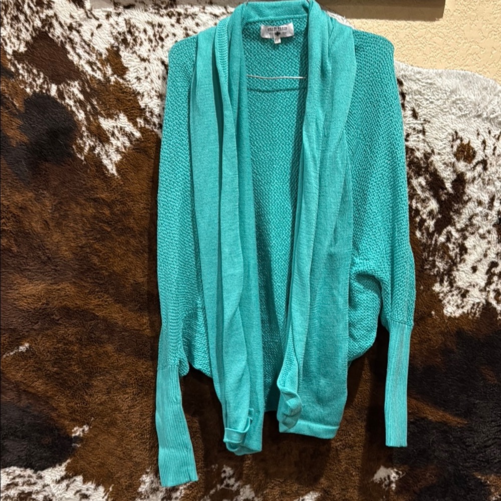Crazy Train Blue Cardigan Sweater Open-Front Design